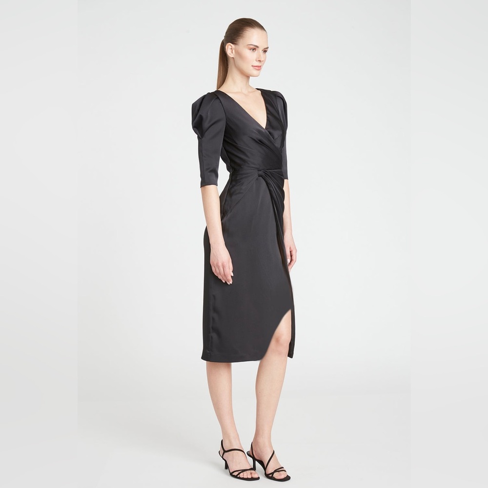 Theia Black Midi cocktail Dress - Picture 3 of 15